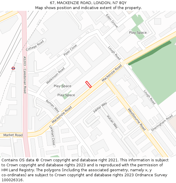 67, MACKENZIE ROAD, LONDON, N7 8QY: Location map and indicative extent of plot