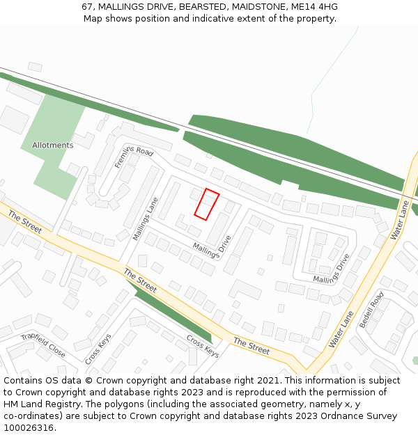 67, MALLINGS DRIVE, BEARSTED, MAIDSTONE, ME14 4HG: Location map and indicative extent of plot