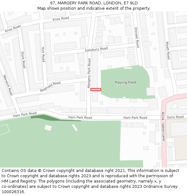 67, MARGERY PARK ROAD, LONDON, E7 9LD: Location map and indicative extent of plot