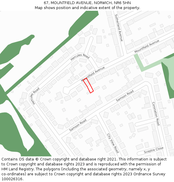 67, MOUNTFIELD AVENUE, NORWICH, NR6 5HN: Location map and indicative extent of plot
