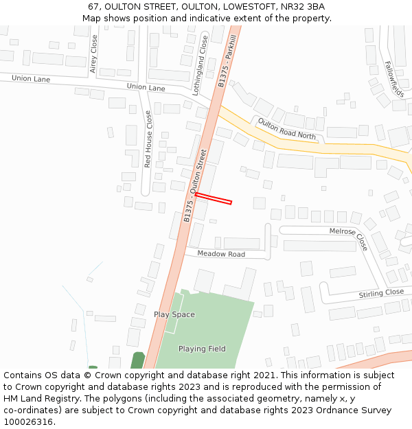 67, OULTON STREET, OULTON, LOWESTOFT, NR32 3BA: Location map and indicative extent of plot