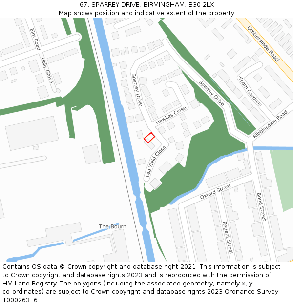 67, SPARREY DRIVE, BIRMINGHAM, B30 2LX: Location map and indicative extent of plot