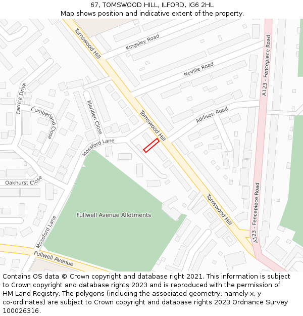 67, TOMSWOOD HILL, ILFORD, IG6 2HL: Location map and indicative extent of plot