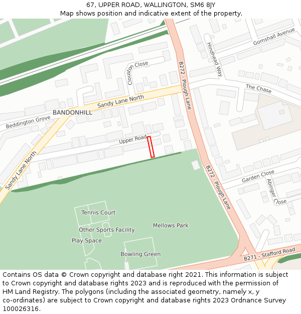 67, UPPER ROAD, WALLINGTON, SM6 8JY: Location map and indicative extent of plot