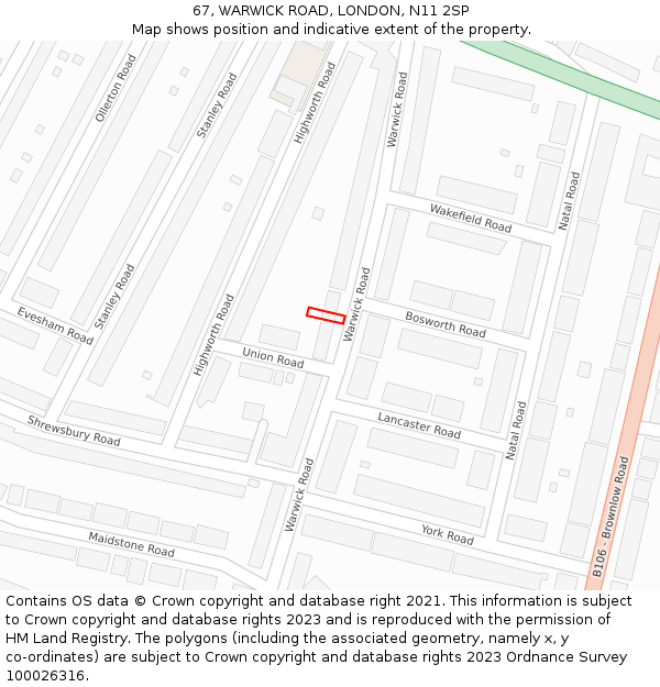 67, WARWICK ROAD, LONDON, N11 2SP: Location map and indicative extent of plot