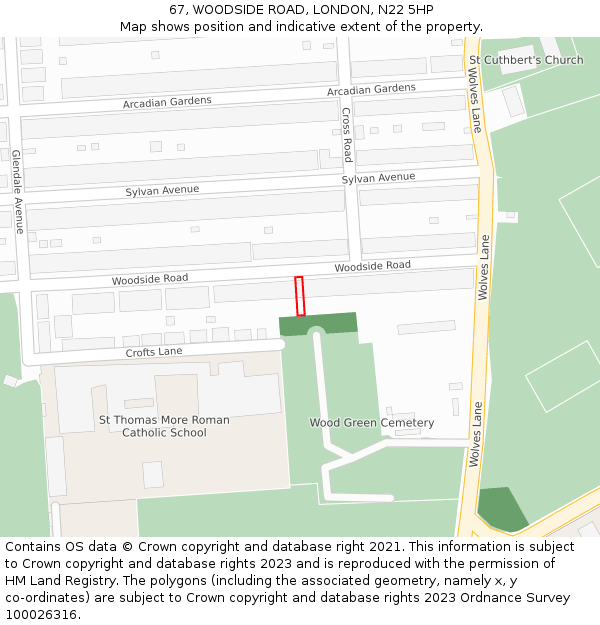 67, WOODSIDE ROAD, LONDON, N22 5HP: Location map and indicative extent of plot
