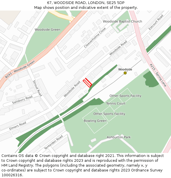 67, WOODSIDE ROAD, LONDON, SE25 5DP: Location map and indicative extent of plot