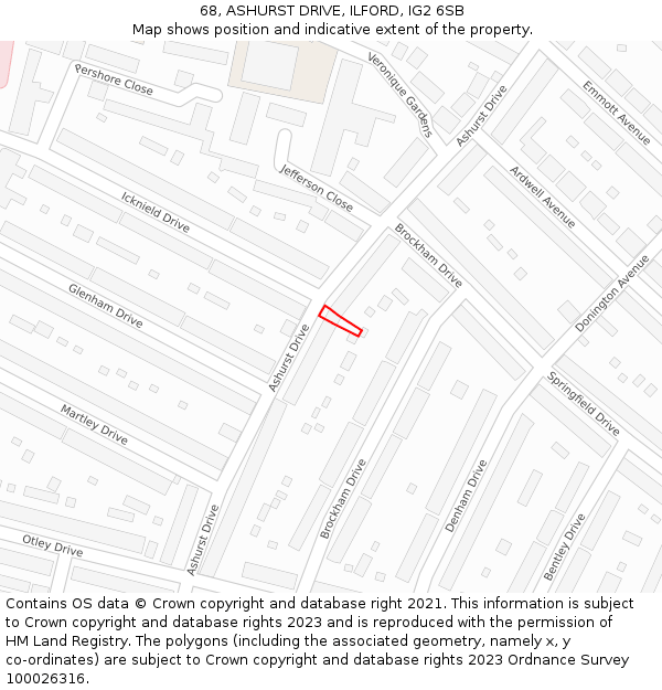 68, ASHURST DRIVE, ILFORD, IG2 6SB: Location map and indicative extent of plot