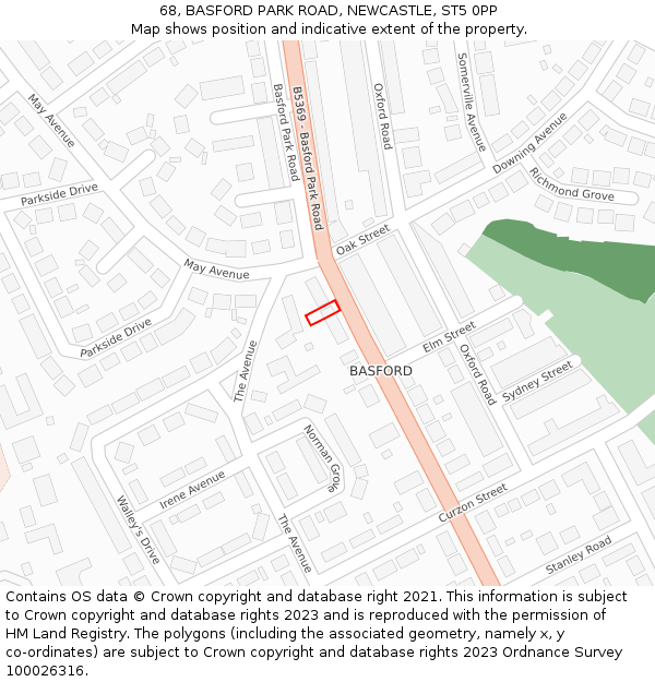68, BASFORD PARK ROAD, NEWCASTLE, ST5 0PP: Location map and indicative extent of plot