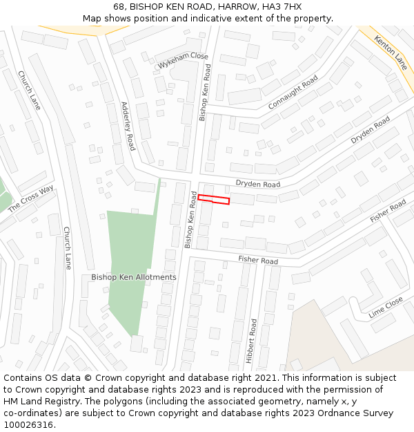 68, BISHOP KEN ROAD, HARROW, HA3 7HX: Location map and indicative extent of plot