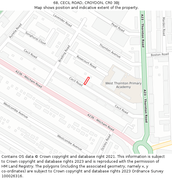 68, CECIL ROAD, CROYDON, CR0 3BJ: Location map and indicative extent of plot