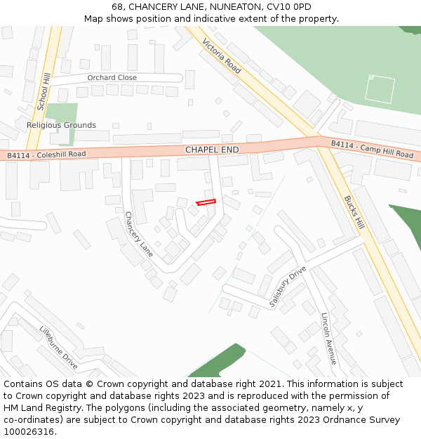 68, CHANCERY LANE, NUNEATON, CV10 0PD: Location map and indicative extent of plot
