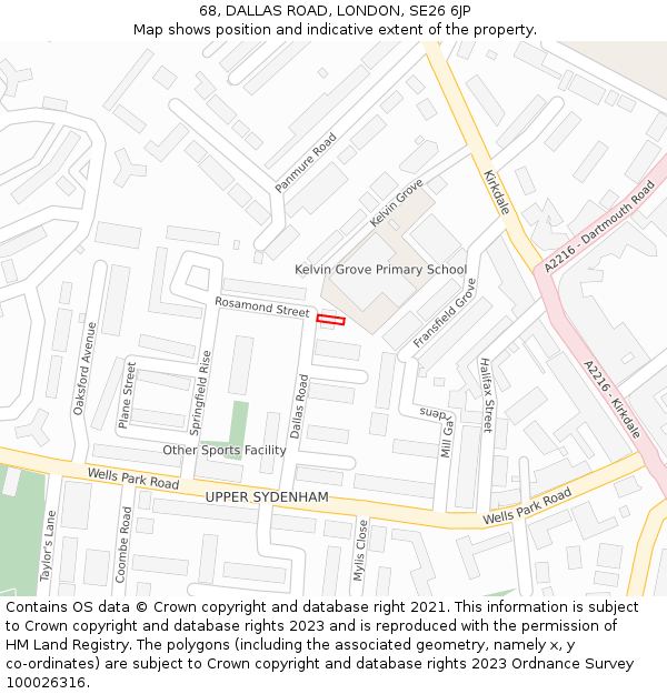 68, DALLAS ROAD, LONDON, SE26 6JP: Location map and indicative extent of plot