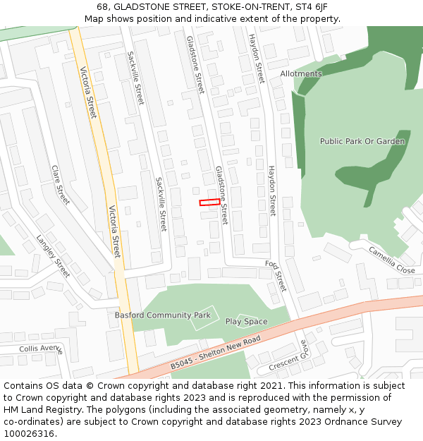 68, GLADSTONE STREET, STOKE-ON-TRENT, ST4 6JF: Location map and indicative extent of plot