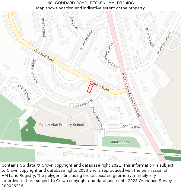 68, GODDARD ROAD, BECKENHAM, BR3 4BG: Location map and indicative extent of plot