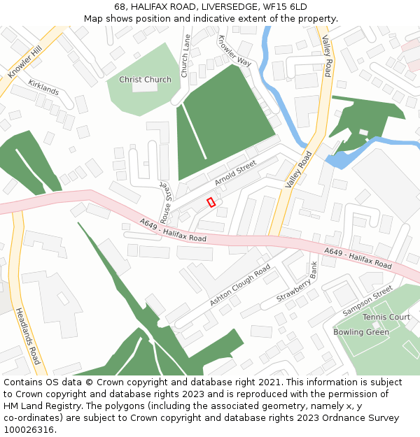 68, HALIFAX ROAD, LIVERSEDGE, WF15 6LD: Location map and indicative extent of plot