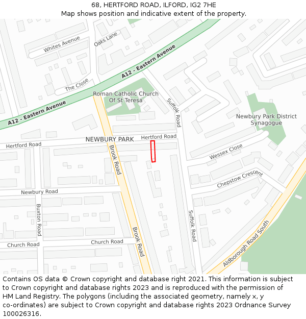 68, HERTFORD ROAD, ILFORD, IG2 7HE: Location map and indicative extent of plot