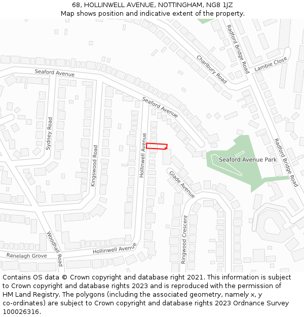 68, HOLLINWELL AVENUE, NOTTINGHAM, NG8 1JZ: Location map and indicative extent of plot