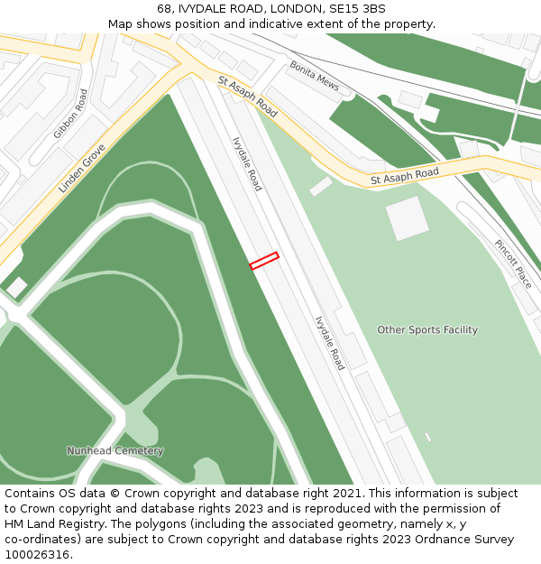 68, IVYDALE ROAD, LONDON, SE15 3BS: Location map and indicative extent of plot