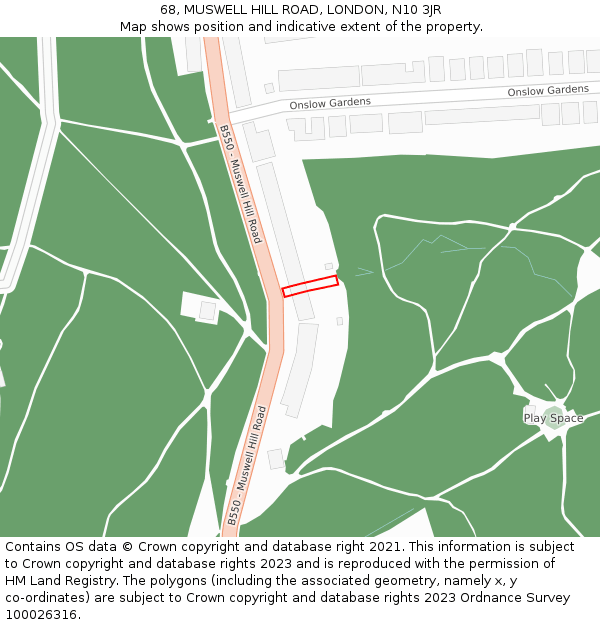 68, MUSWELL HILL ROAD, LONDON, N10 3JR: Location map and indicative extent of plot