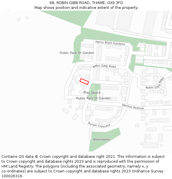 68, ROBIN GIBB ROAD, THAME, OX9 3FG: Location map and indicative extent of plot