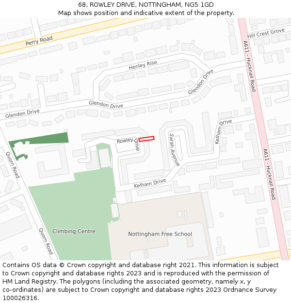 68, ROWLEY DRIVE, NOTTINGHAM, NG5 1GD: Location map and indicative extent of plot