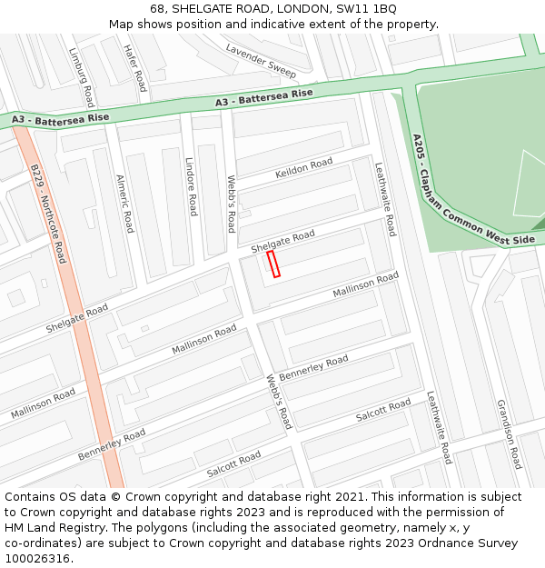68, SHELGATE ROAD, LONDON, SW11 1BQ: Location map and indicative extent of plot