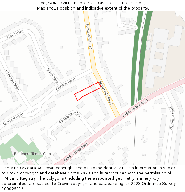 68, SOMERVILLE ROAD, SUTTON COLDFIELD, B73 6HJ: Location map and indicative extent of plot