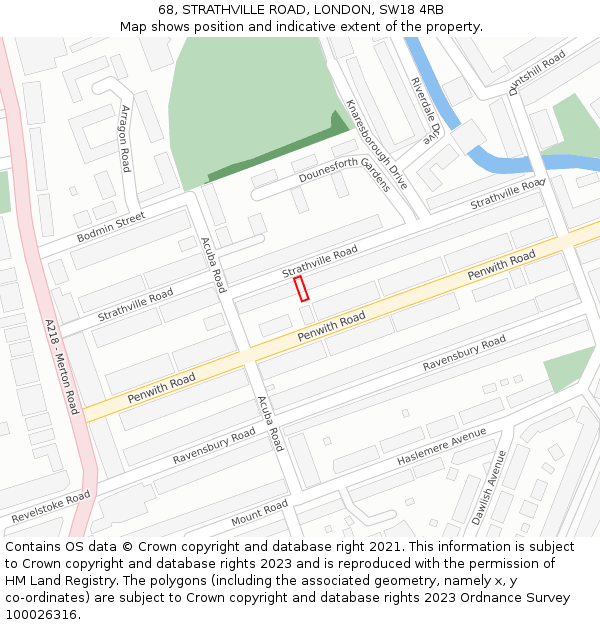 68, STRATHVILLE ROAD, LONDON, SW18 4RB: Location map and indicative extent of plot