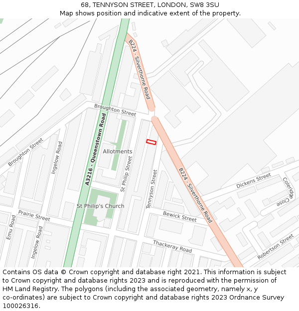 68, TENNYSON STREET, LONDON, SW8 3SU: Location map and indicative extent of plot