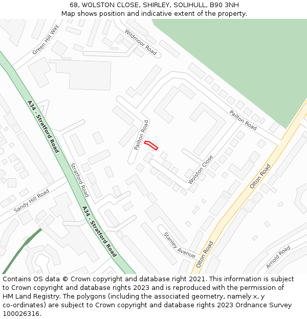 68, WOLSTON CLOSE, SHIRLEY, SOLIHULL, B90 3NH: Location map and indicative extent of plot