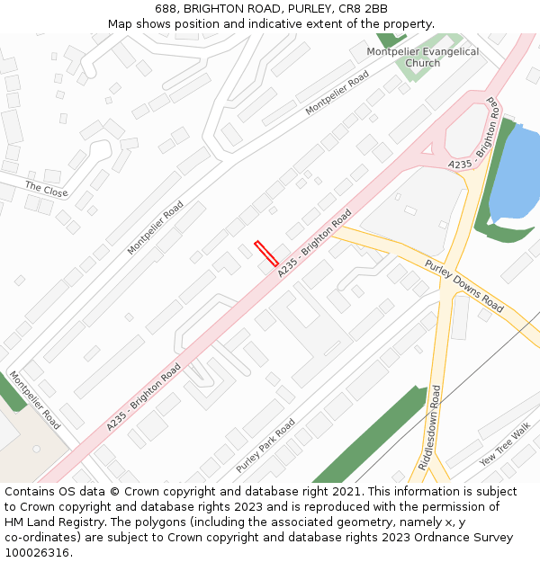 688, BRIGHTON ROAD, PURLEY, CR8 2BB: Location map and indicative extent of plot