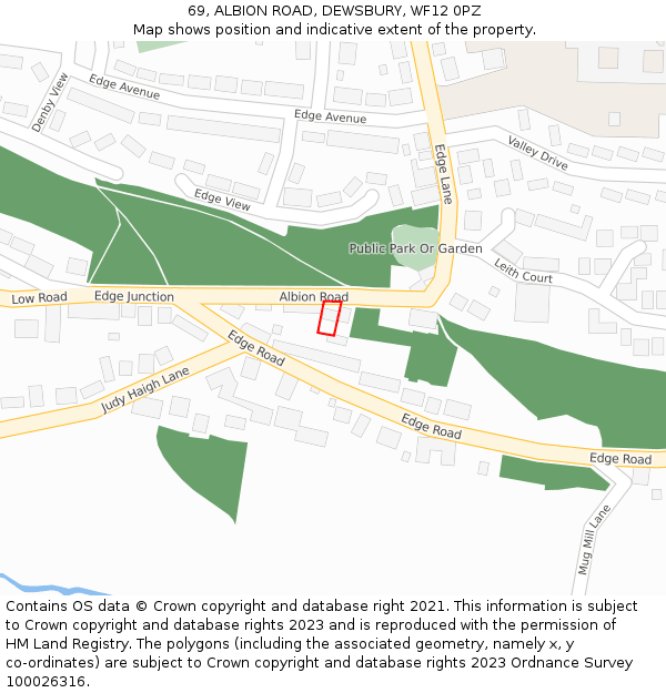 69, ALBION ROAD, DEWSBURY, WF12 0PZ: Location map and indicative extent of plot