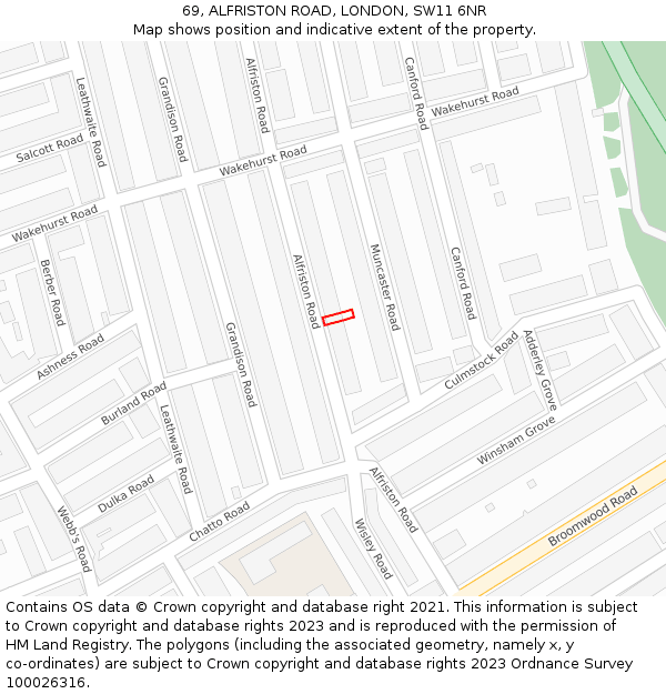 69, ALFRISTON ROAD, LONDON, SW11 6NR: Location map and indicative extent of plot
