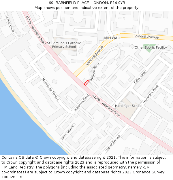 69, BARNFIELD PLACE, LONDON, E14 9YB: Location map and indicative extent of plot