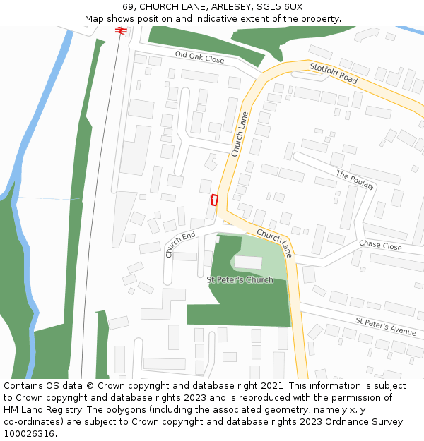 69, CHURCH LANE, ARLESEY, SG15 6UX: Location map and indicative extent of plot