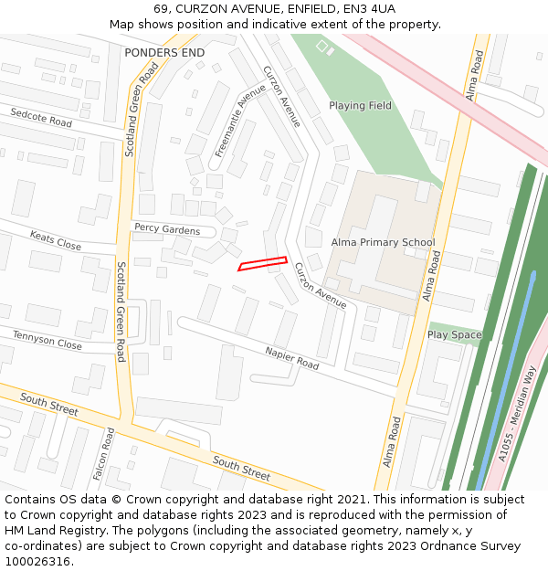 69, CURZON AVENUE, ENFIELD, EN3 4UA: Location map and indicative extent of plot
