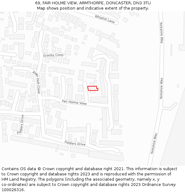 69, FAIR HOLME VIEW, ARMTHORPE, DONCASTER, DN3 3TU: Location map and indicative extent of plot