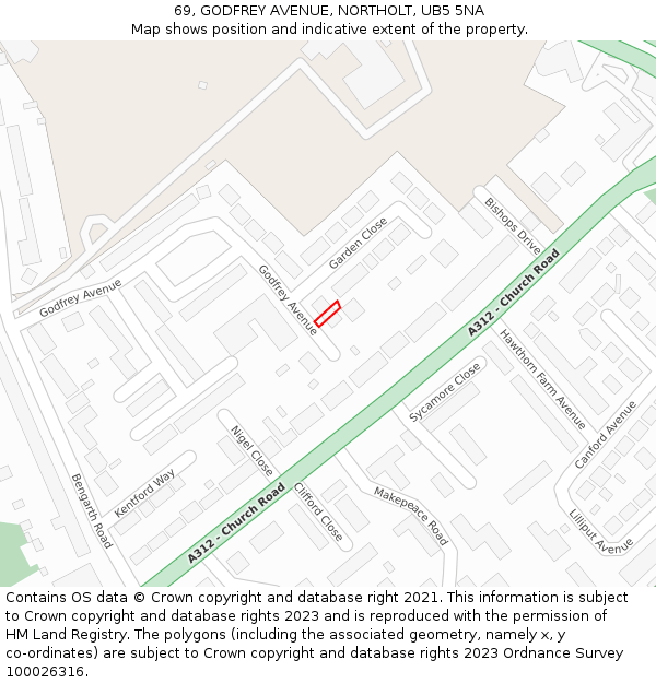 69, GODFREY AVENUE, NORTHOLT, UB5 5NA: Location map and indicative extent of plot