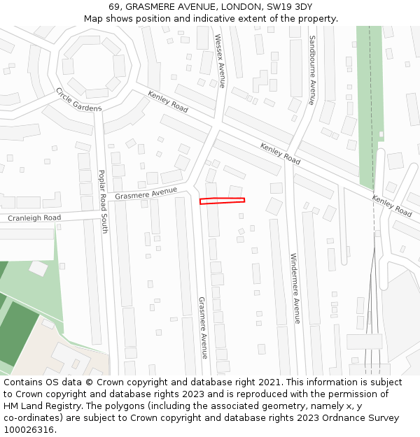 69, GRASMERE AVENUE, LONDON, SW19 3DY: Location map and indicative extent of plot