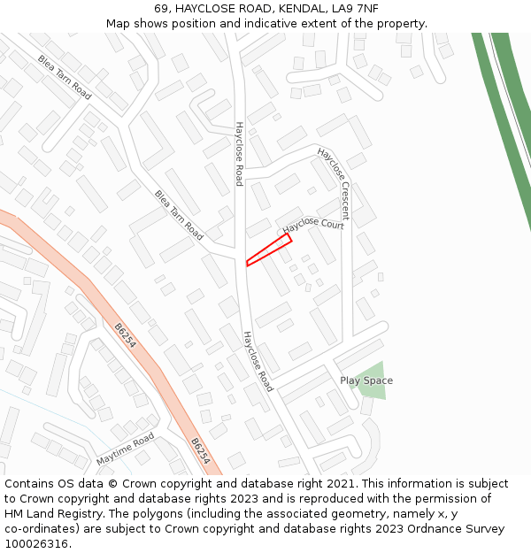 69, HAYCLOSE ROAD, KENDAL, LA9 7NF: Location map and indicative extent of plot