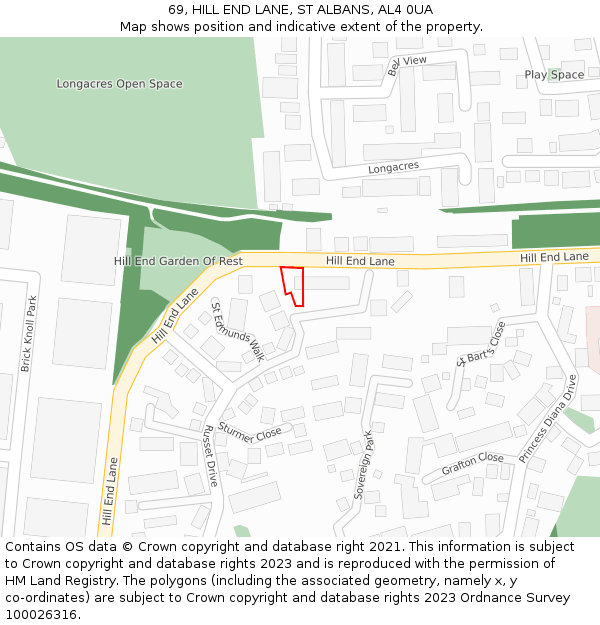 69, HILL END LANE, ST ALBANS, AL4 0UA: Location map and indicative extent of plot