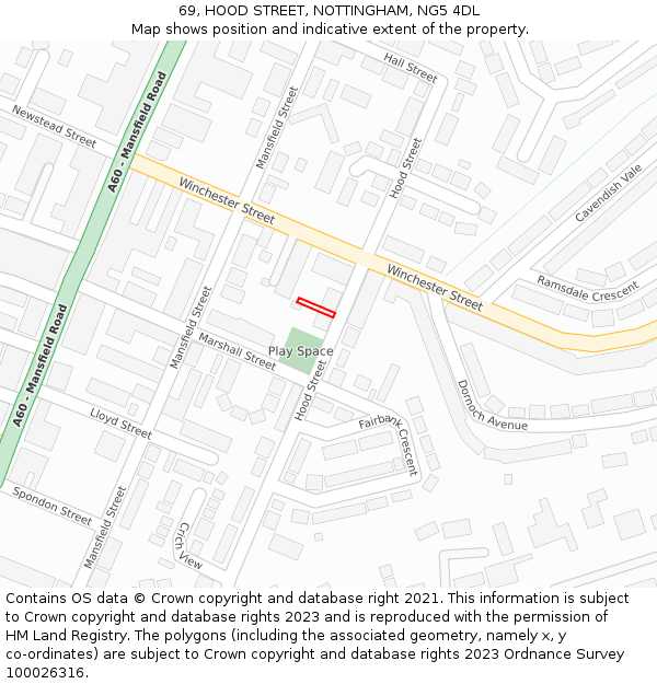 69, HOOD STREET, NOTTINGHAM, NG5 4DL: Location map and indicative extent of plot
