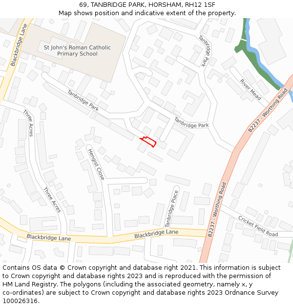 69, TANBRIDGE PARK, HORSHAM, RH12 1SF: Location map and indicative extent of plot