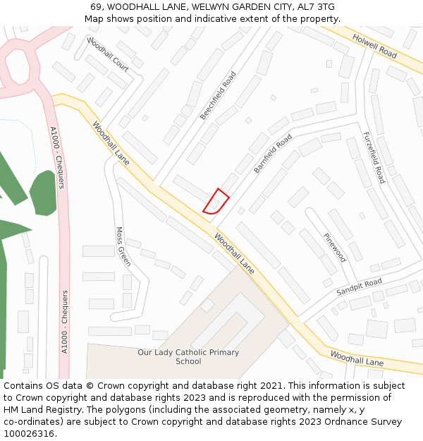 69, WOODHALL LANE, WELWYN GARDEN CITY, AL7 3TG: Location map and indicative extent of plot