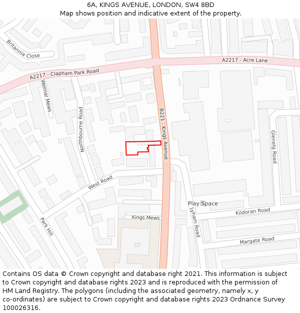 6A, KINGS AVENUE, LONDON, SW4 8BD: Location map and indicative extent of plot