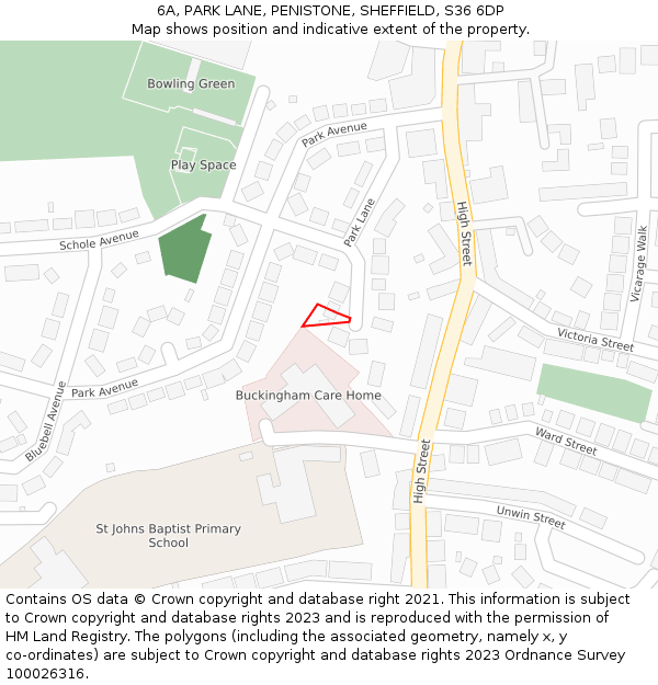6A, PARK LANE, PENISTONE, SHEFFIELD, S36 6DP: Location map and indicative extent of plot