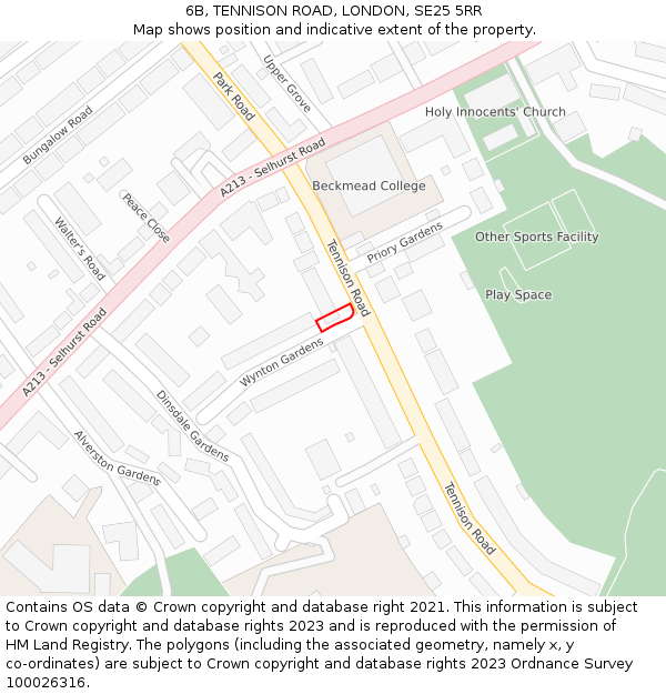 6B, TENNISON ROAD, LONDON, SE25 5RR: Location map and indicative extent of plot