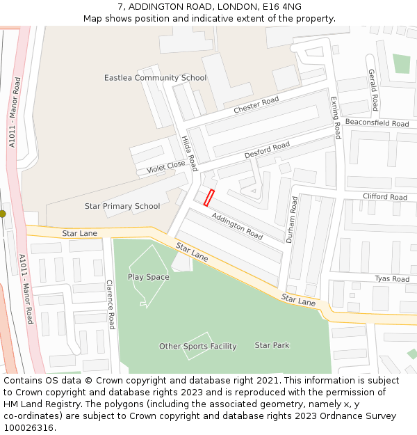 7, ADDINGTON ROAD, LONDON, E16 4NG: Location map and indicative extent of plot