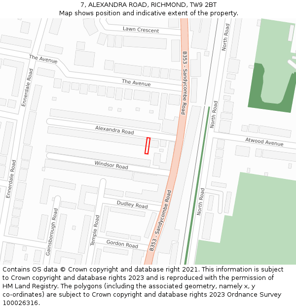 7, ALEXANDRA ROAD, RICHMOND, TW9 2BT: Location map and indicative extent of plot